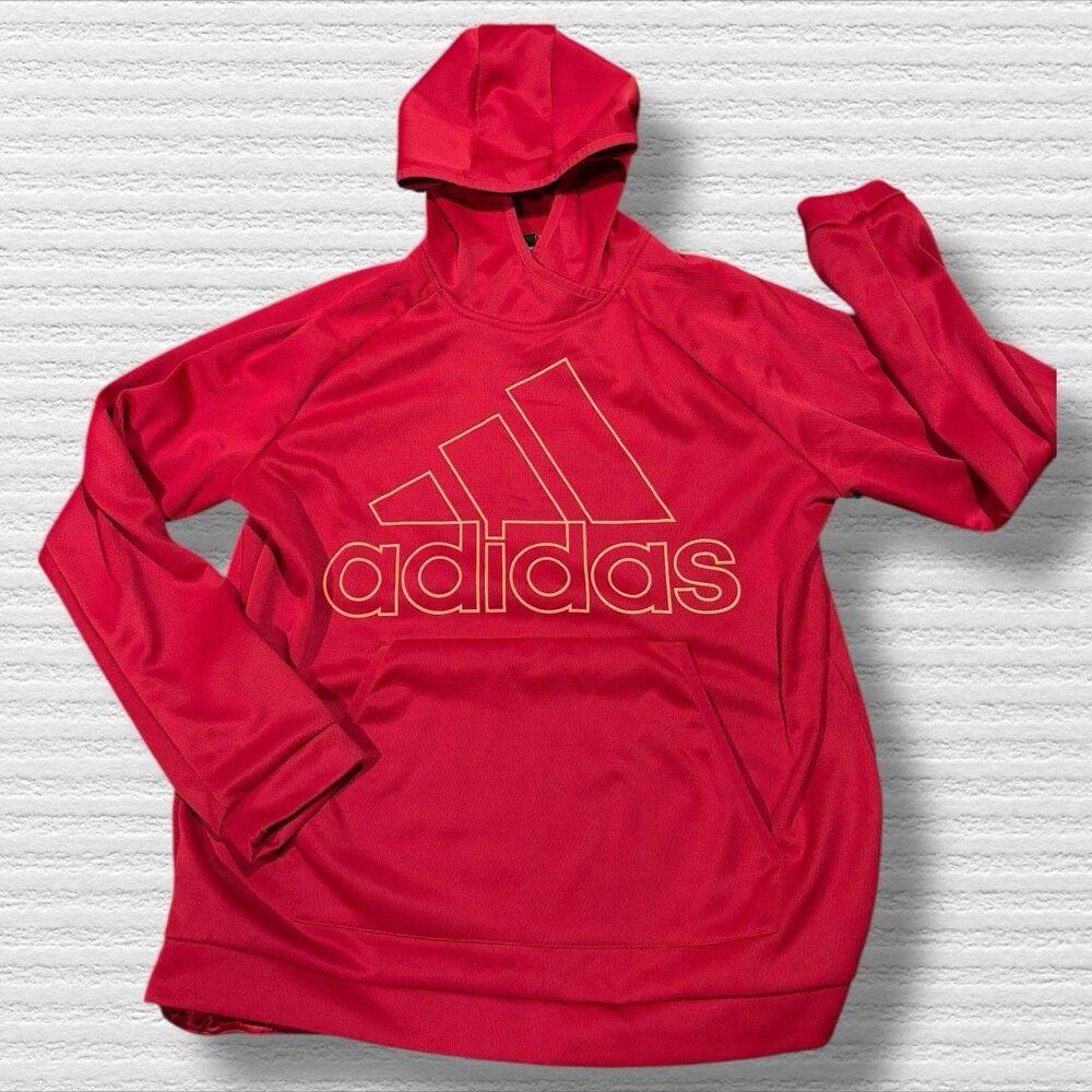 Adidas ClimaWarm Hoodie Red Large L Athletic Pullover Kangaroo Pocket
